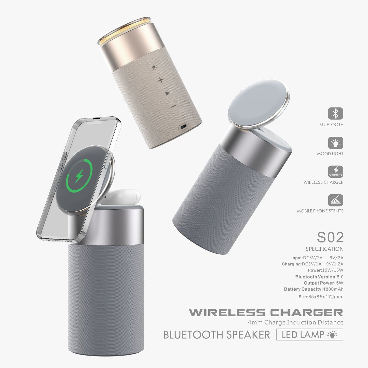 3 in 1 Bedside Speaker Lamp With Wireless Charging